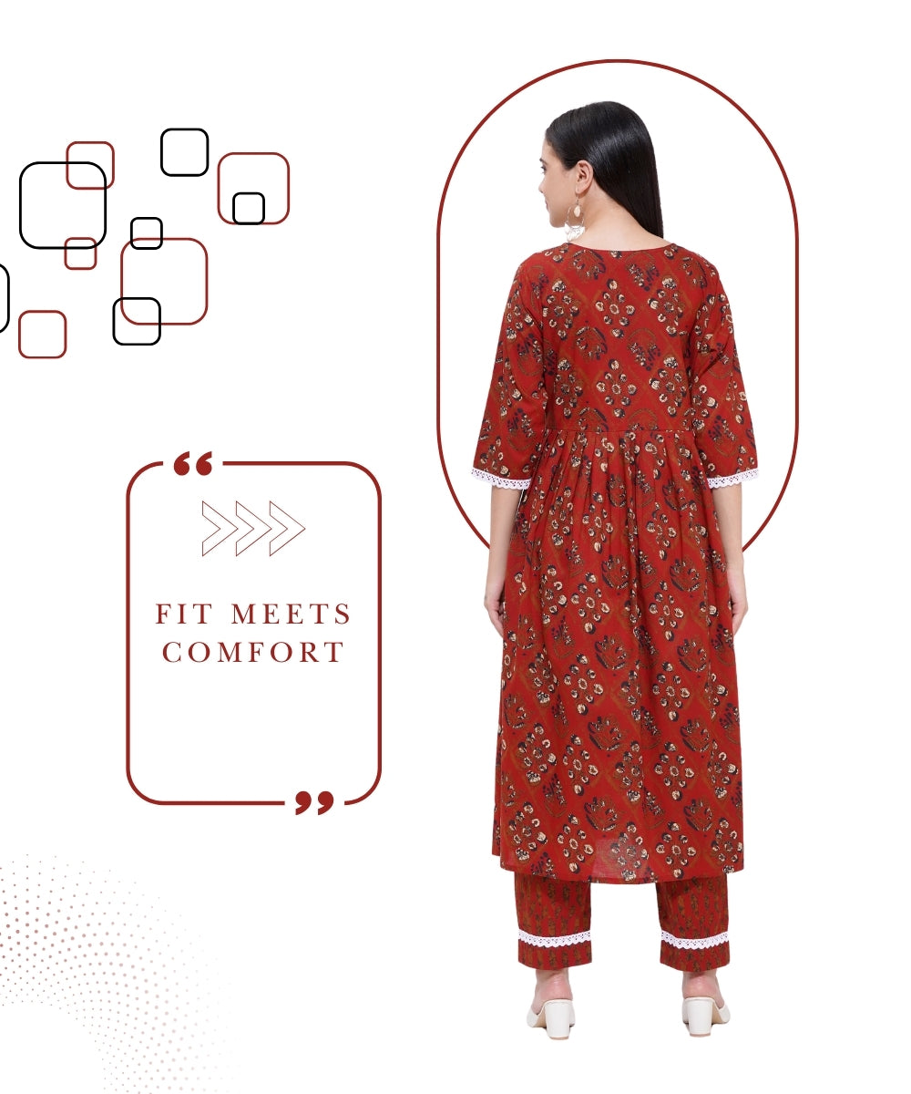 Mamabumps Red Abstract Print Maternity Kurta Pants Set with Lace Detail – Nursing Friendly