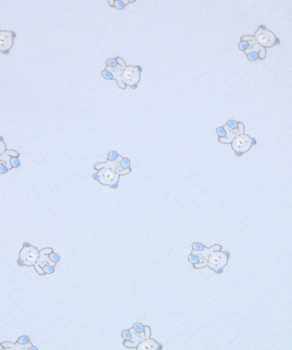 Teddy Cuddles – Pastel Blue Full Sleeve Baby Jumpsuit with Teddy Bear Print – 100% Cotton