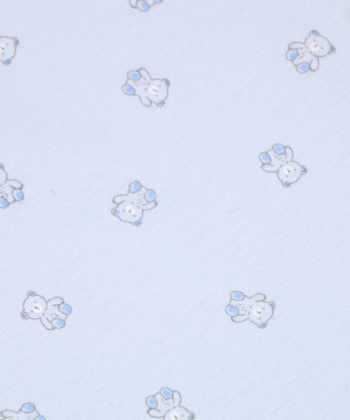 Teddy Cuddles – Pastel Blue Full Sleeve Baby Jumpsuit with Teddy Bear Print – 100% Cotton