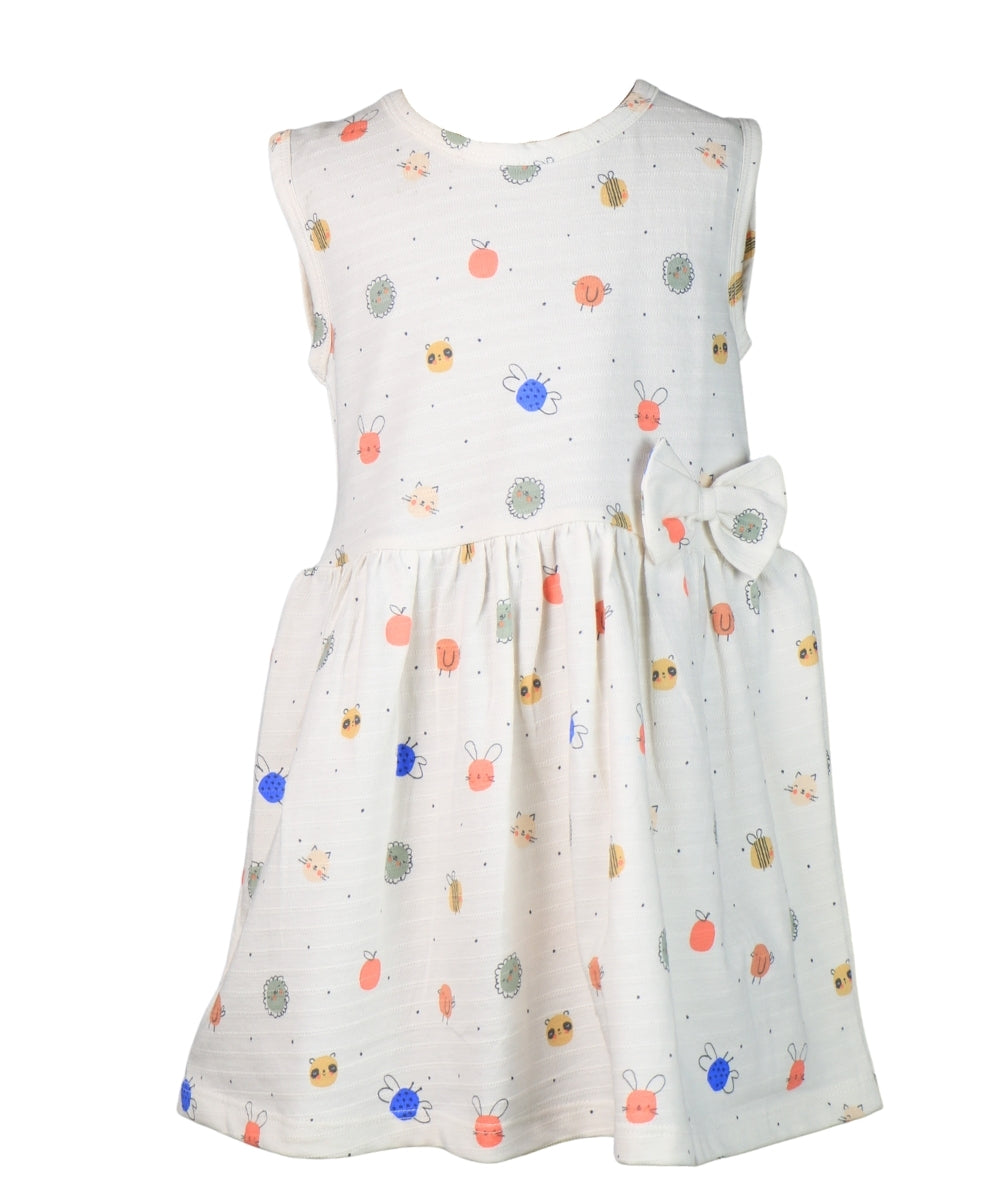 Bugsy Bloom – White Frock with Mini Bug Print – 100% Cotton Baby Girl Dress