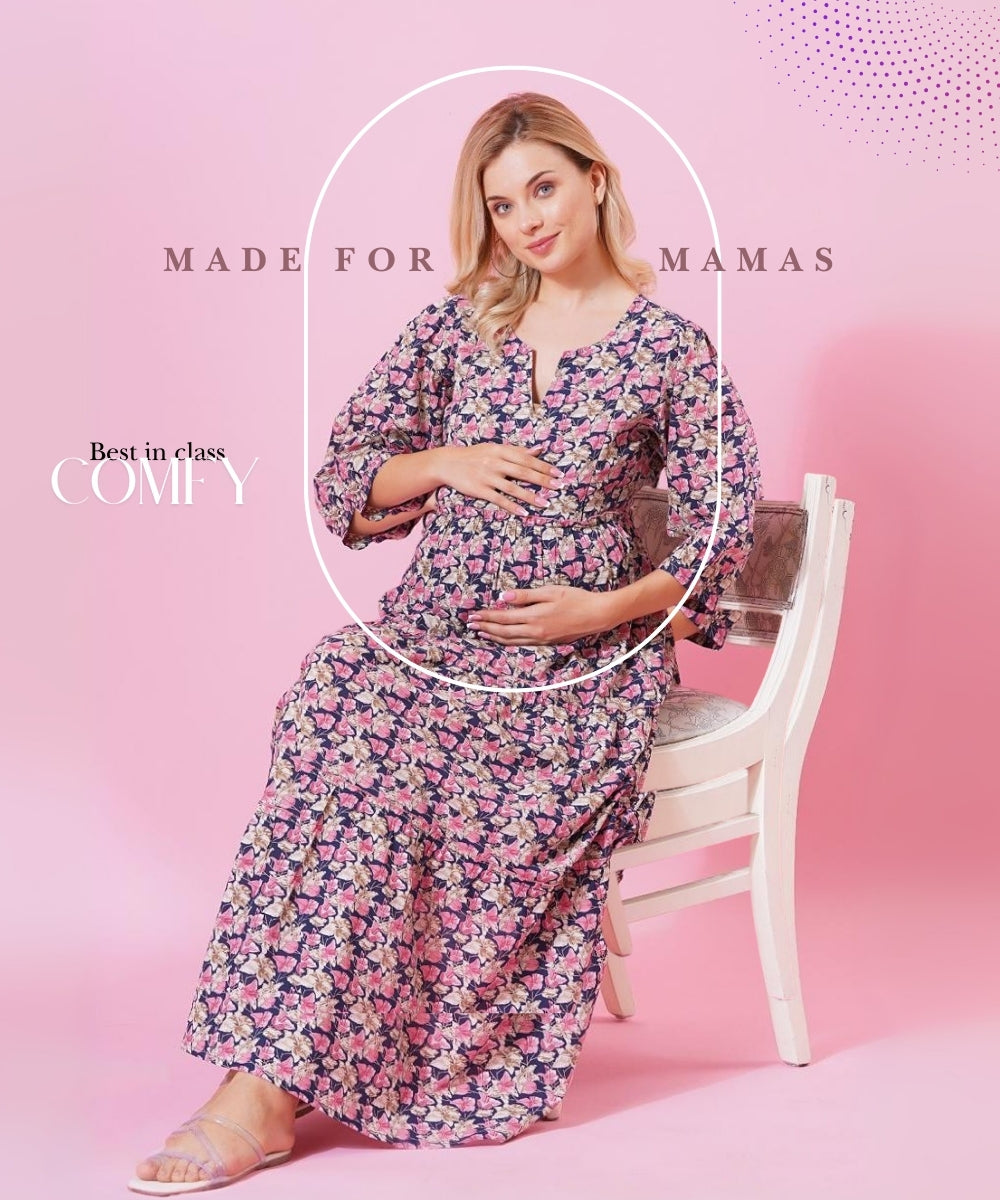 Mamabumps Pink Floral Maternity Dress - Nursing Friendly
