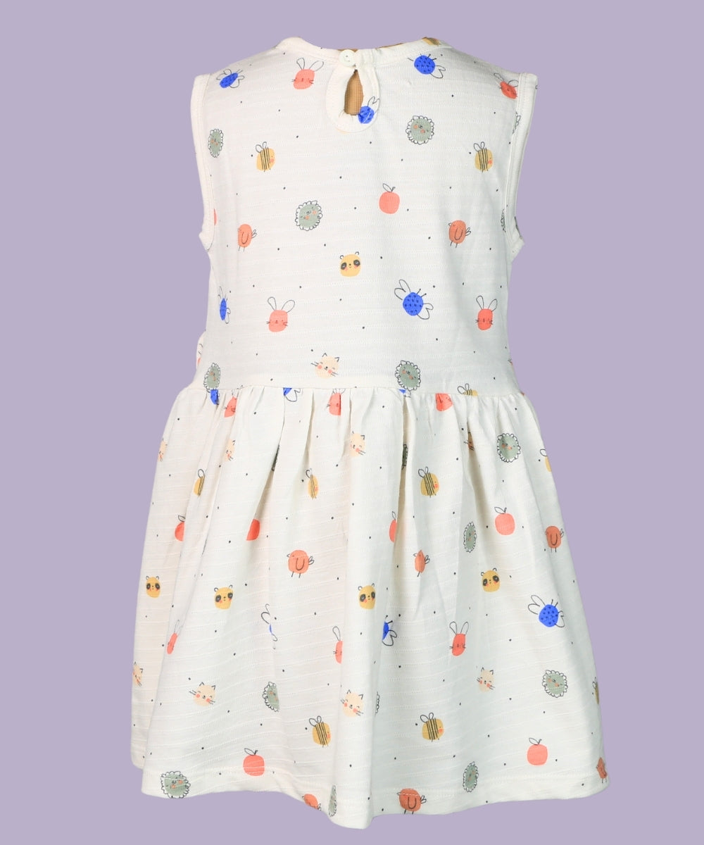 Bugsy Bloom – White Frock with Mini Bug Print – 100% Cotton Baby Girl Dress