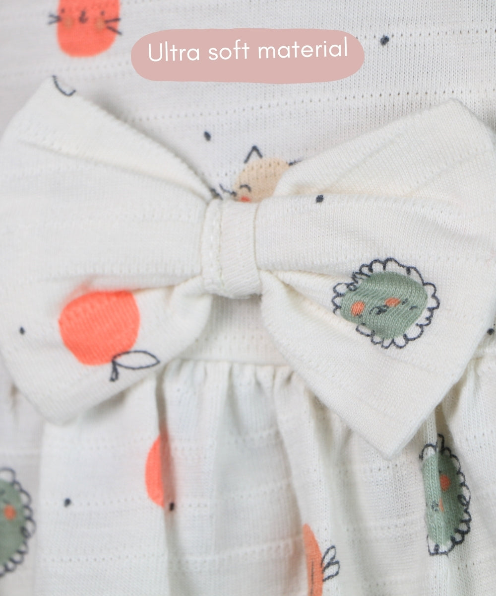 Bugsy Bloom – White Frock with Mini Bug Print – 100% Cotton Baby Girl Dress