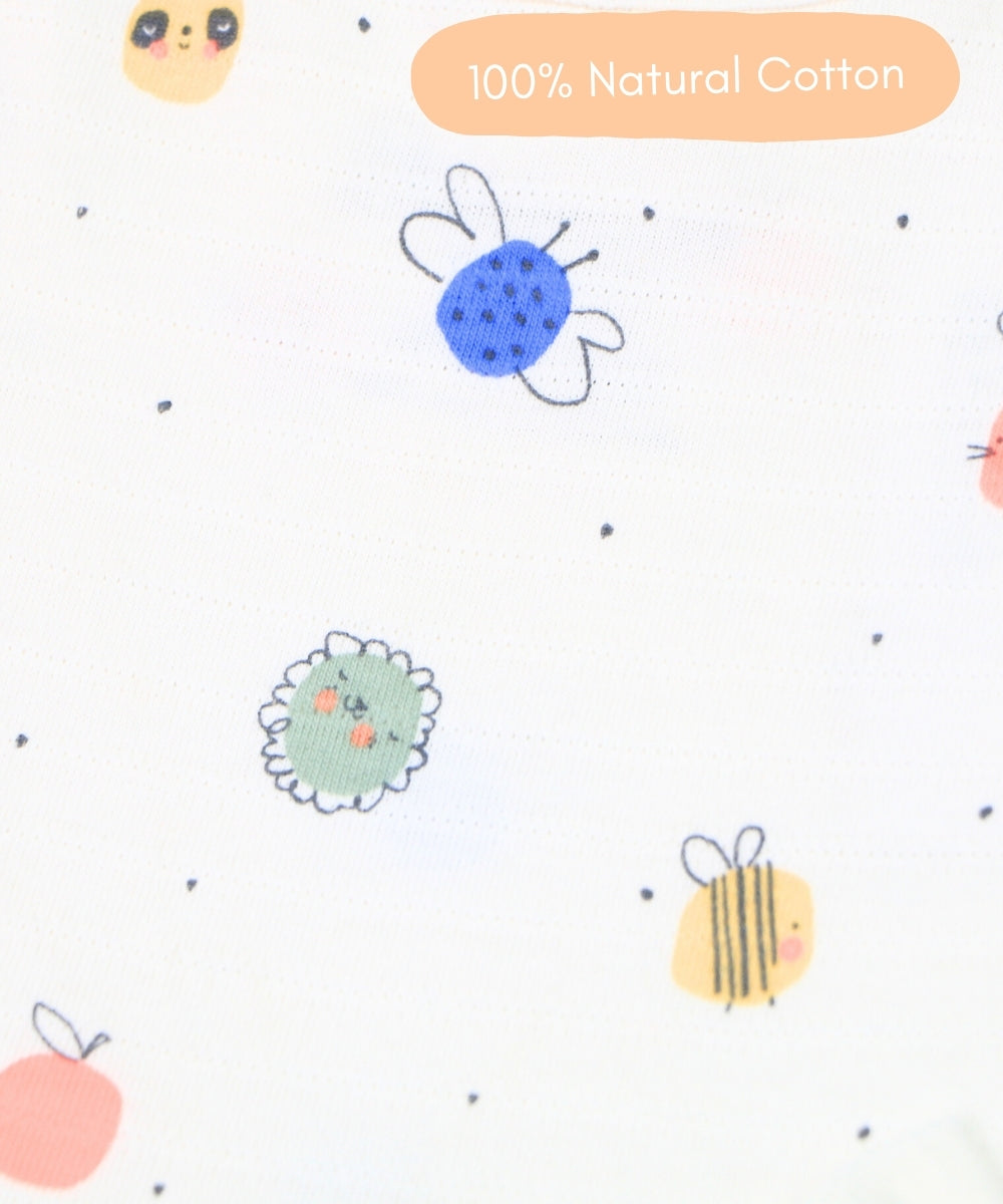 Bugsy Bloom – White Frock with Mini Bug Print – 100% Cotton Baby Girl Dress
