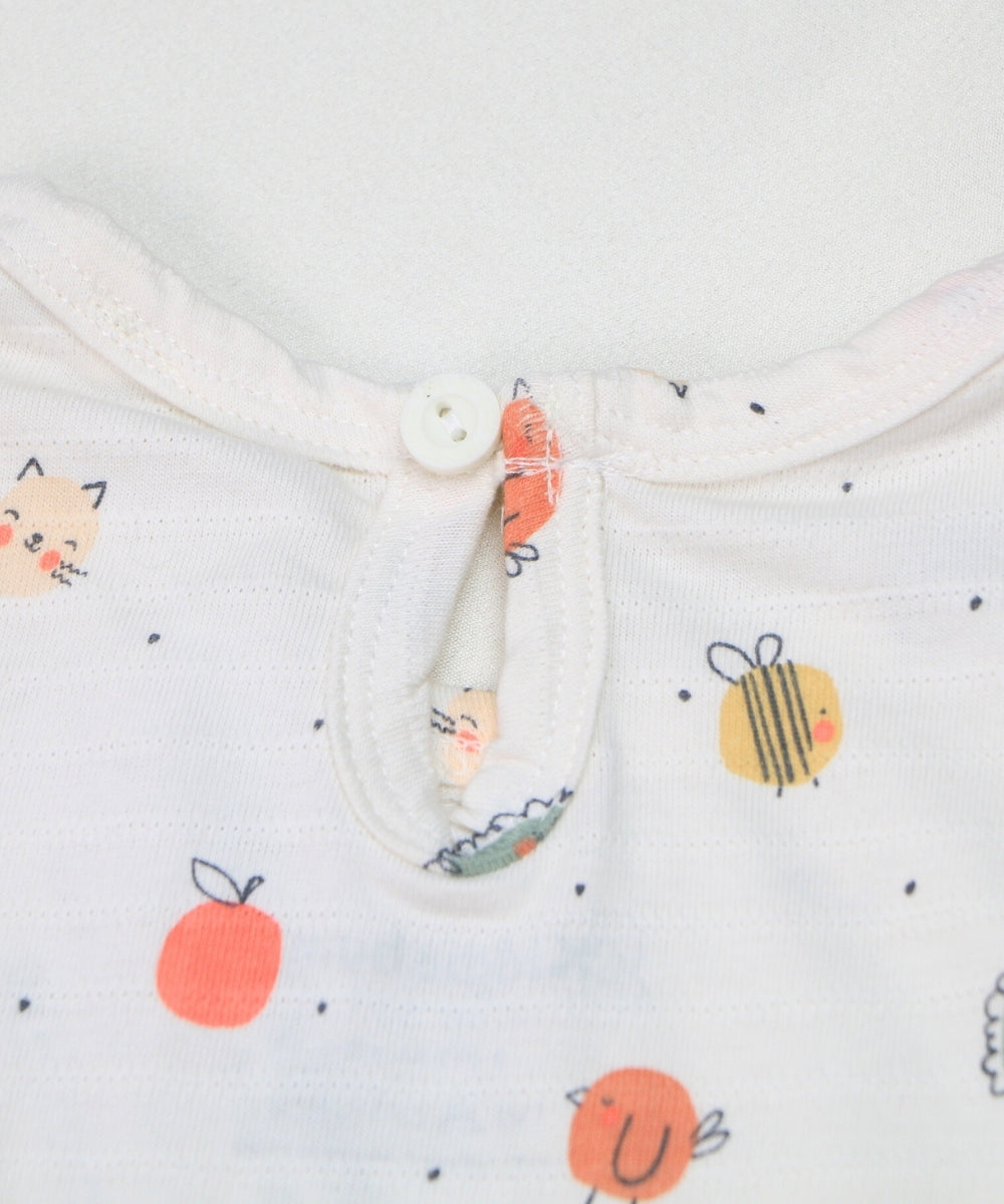 Bugsy Bloom – White Frock with Mini Bug Print – 100% Cotton Baby Girl Dress