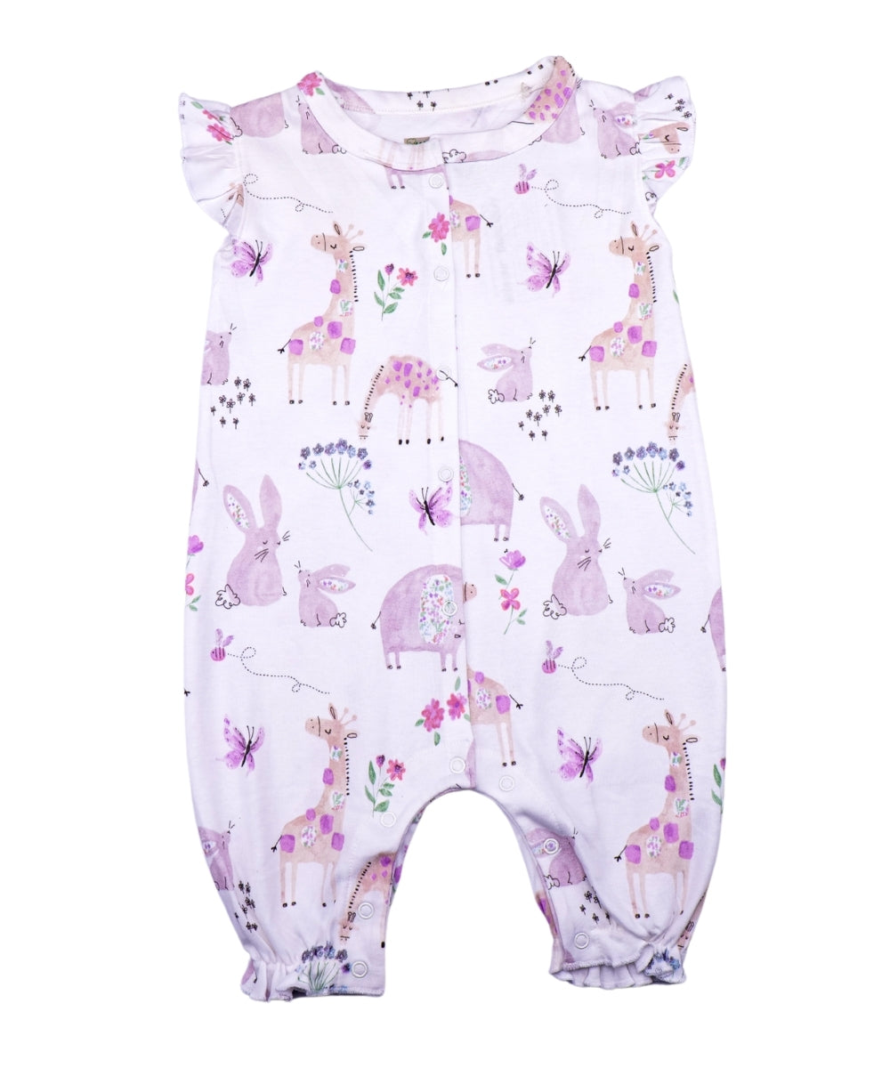 Wildly Cute – Frill Sleeve Baby Girl Romper with Pink Animal Print – 100% Cotton Onesie