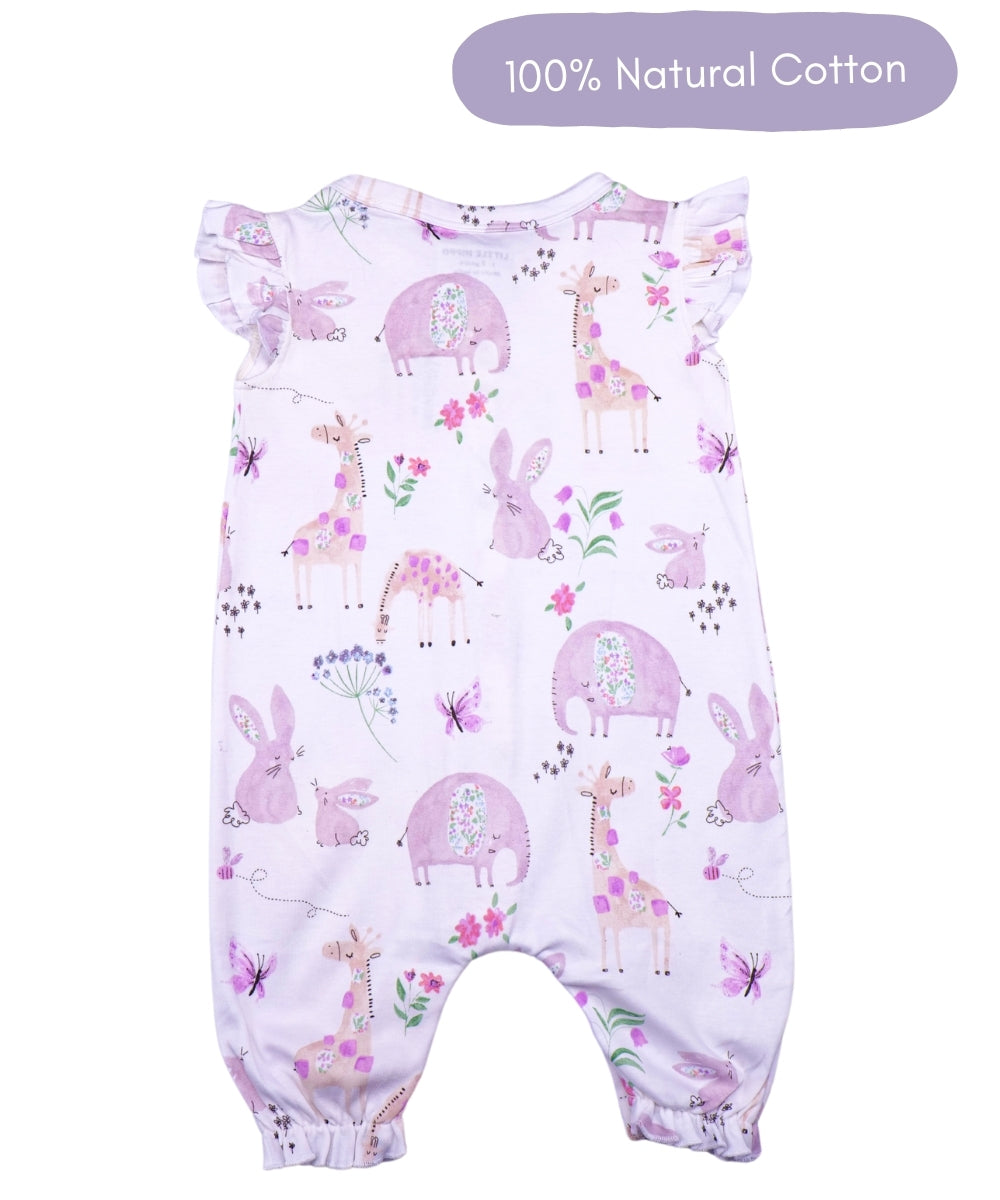 Wildly Cute – Frill Sleeve Baby Girl Romper with Pink Animal Print – 100% Cotton Onesie