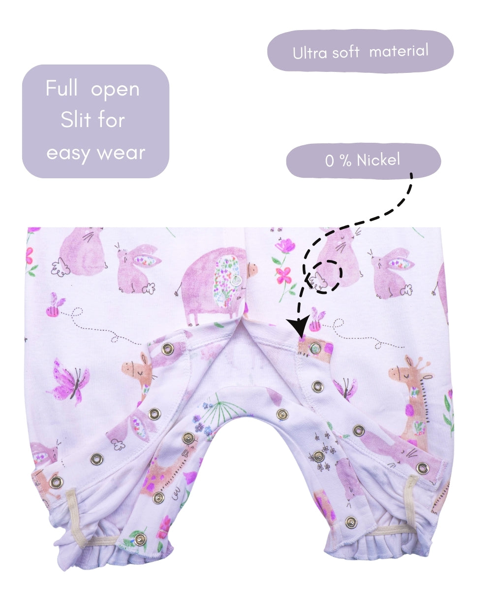 Wildly Cute – Frill Sleeve Baby Girl Romper with Pink Animal Print – 100% Cotton Onesie