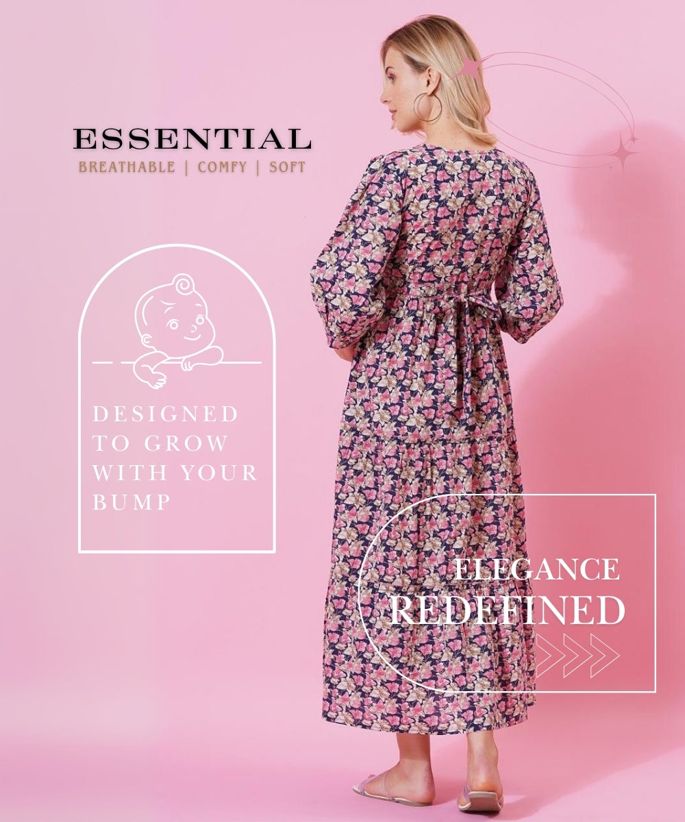 Mamabumps Pink Floral Maternity Dress - Nursing Friendly
