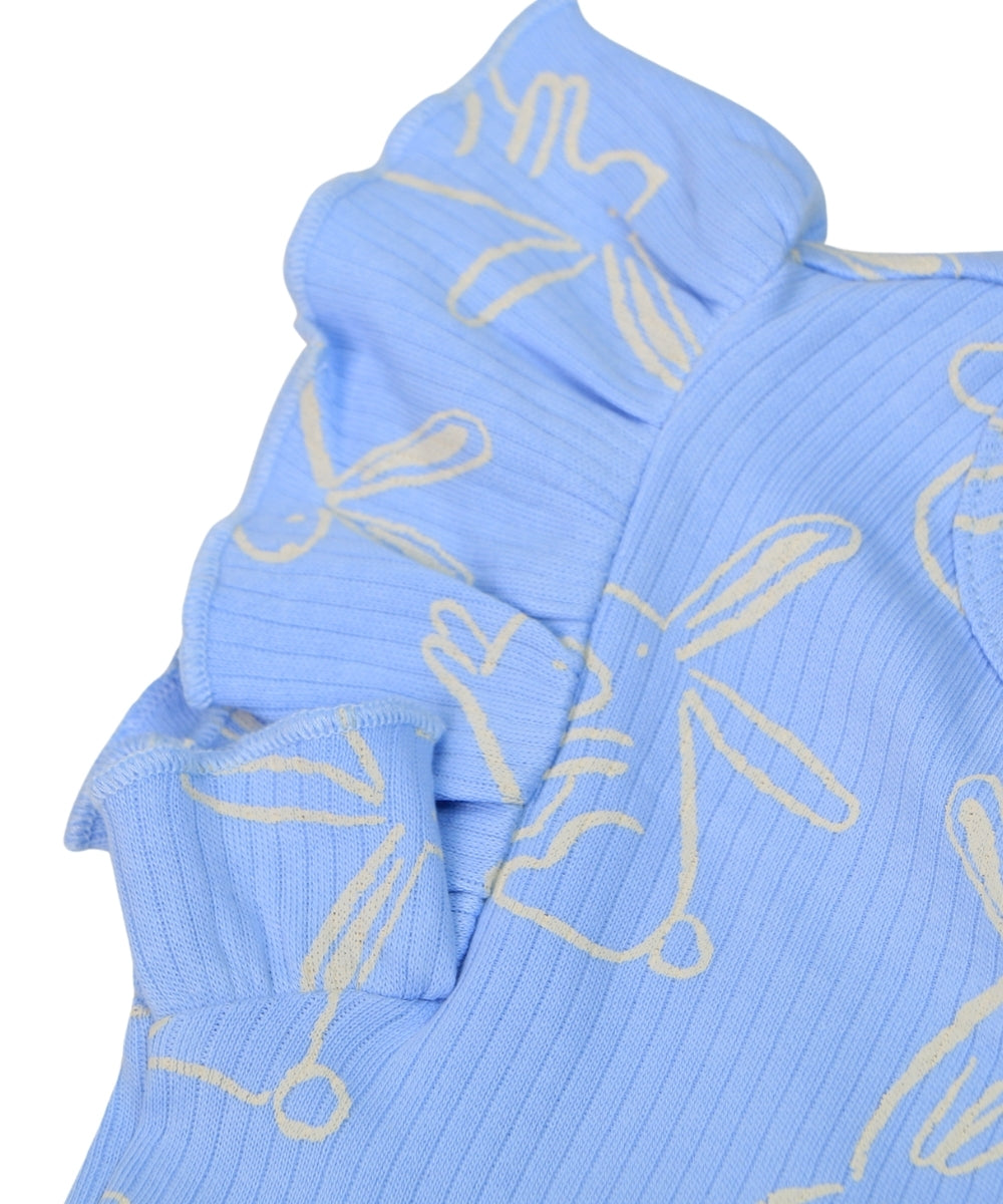 Hoppy Tales - Blue Frock with Cute Bunnies – 100% Cotton Baby Girl Frock – Toddler Frill Sleeve Dress