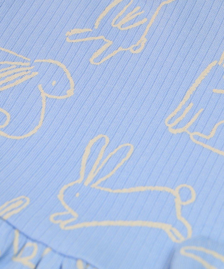 Hoppy Tales - Blue Frock with Cute Bunnies – 100% Cotton Baby Girl Frock – Toddler Frill Sleeve Dress