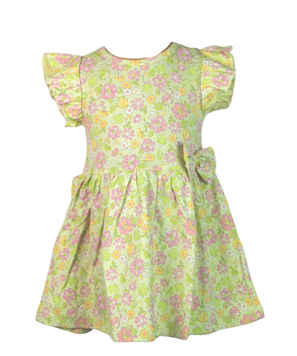 Floral Whirl - Green & Pink Florals – 100% Cotton Baby Girl Frock – Toddler Frill Sleeve Dress