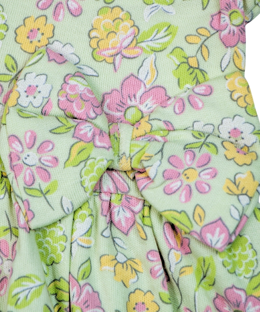 Floral Whirl - Green & Pink Florals – 100% Cotton Baby Girl Frock – Toddler Frill Sleeve Dress