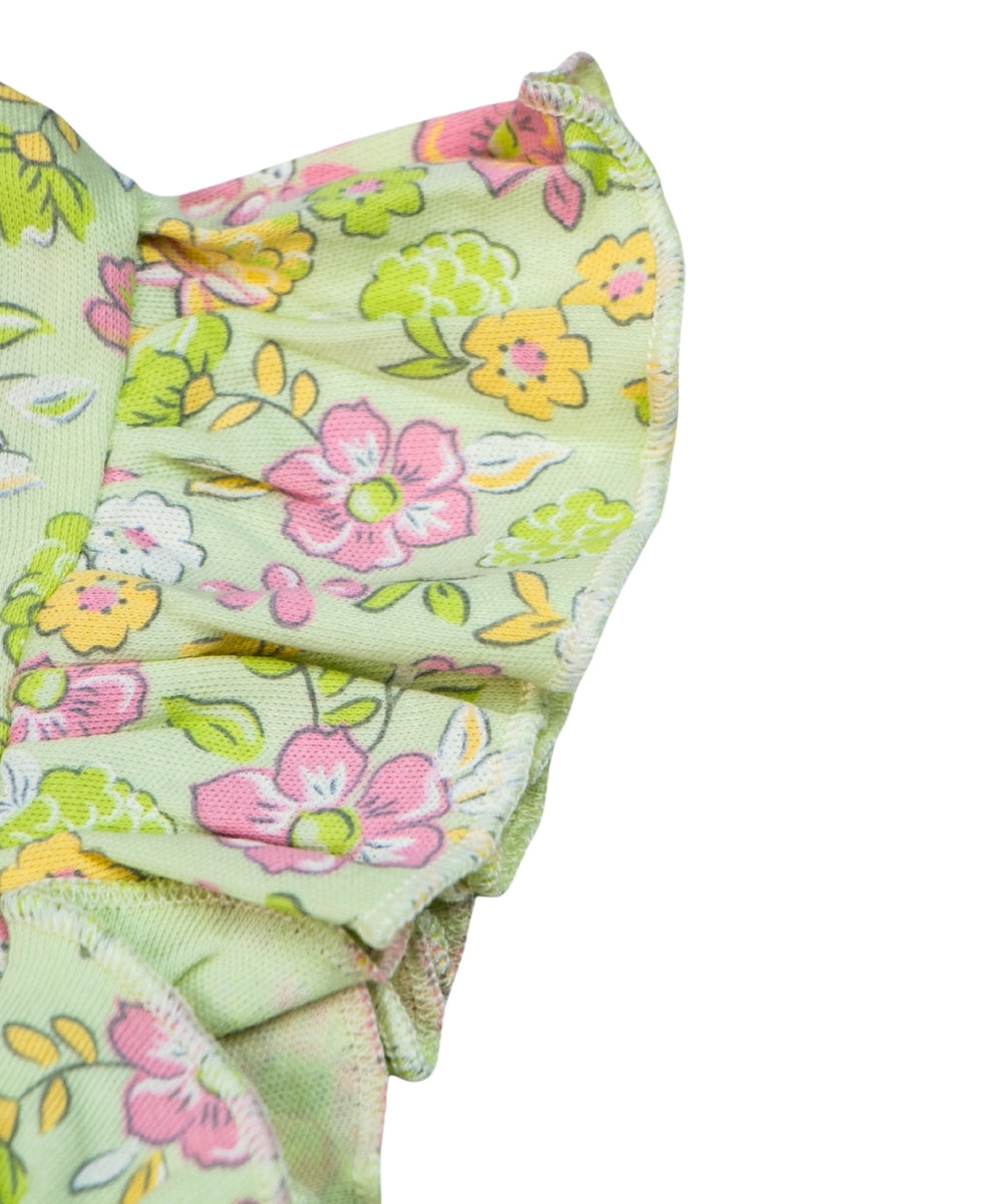 Floral Whirl - Green & Pink Florals – 100% Cotton Baby Girl Frock – Toddler Frill Sleeve Dress