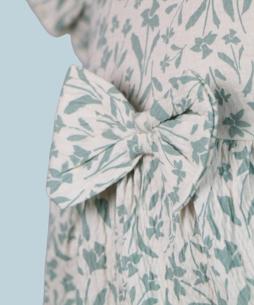 Petal Grace – Off-White Frock with Grey Floral Print – 100% Cotton Crepe Baby Girl Dress