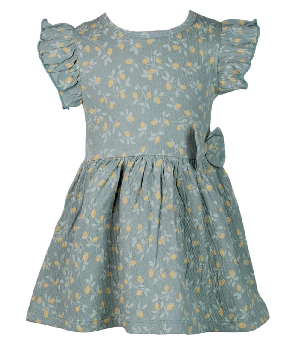 Lemon Zest – 100% Cotton Crepe Baby Girl Frock – Toddler Frill Sleeve Dress