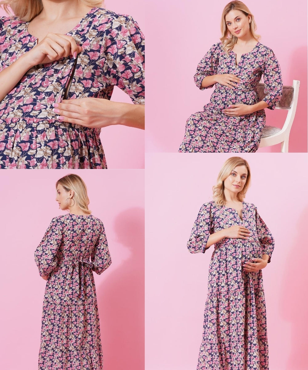 Mamabumps Pink Floral Maternity Dress - Nursing Friendly