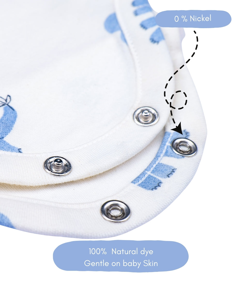 Ele-Fun Time – White Baby Onesie with Blue Elephant Print – 100% Cotton Bodysuit