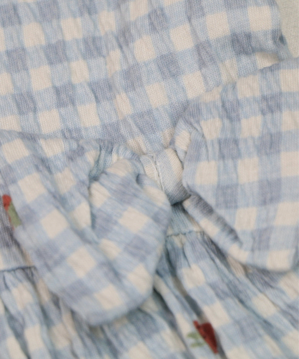 Berry Checks - Mild Blue Checks with Strawberry Print – 100% Cotton Baby Girl Frock – Toddler Summer Frill Sleeve Dress