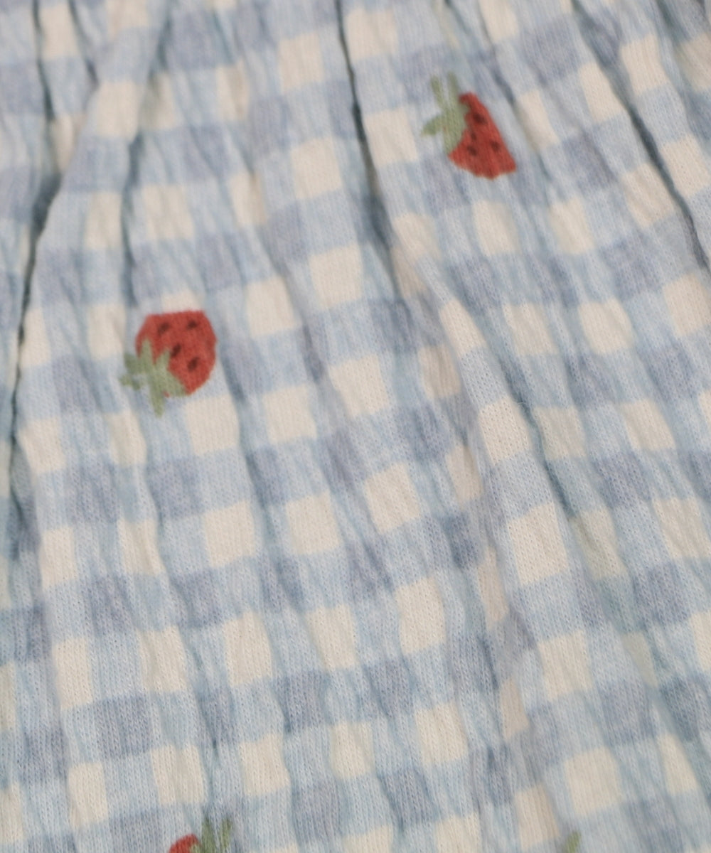 Berry Checks - Mild Blue Checks with Strawberry Print – 100% Cotton Baby Girl Frock – Toddler Summer Frill Sleeve Dress