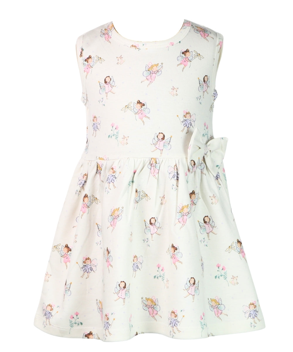Fairy Dreams – White Sleeveless Frock with Cute Fairy Print – 100% Cotton Baby Girl Dress