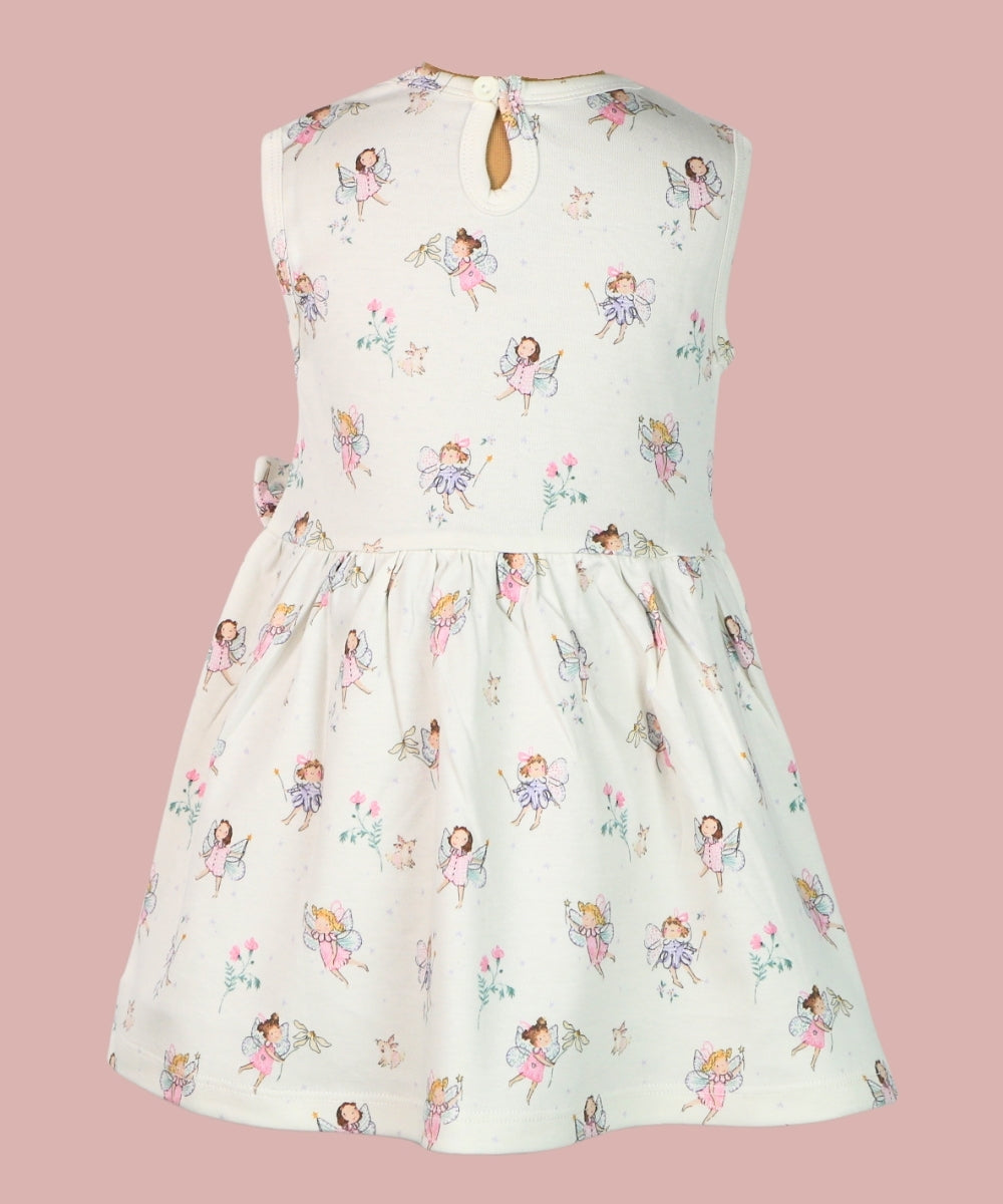 Fairy Dreams – White Sleeveless Frock with Cute Fairy Print – 100% Cotton Baby Girl Dress