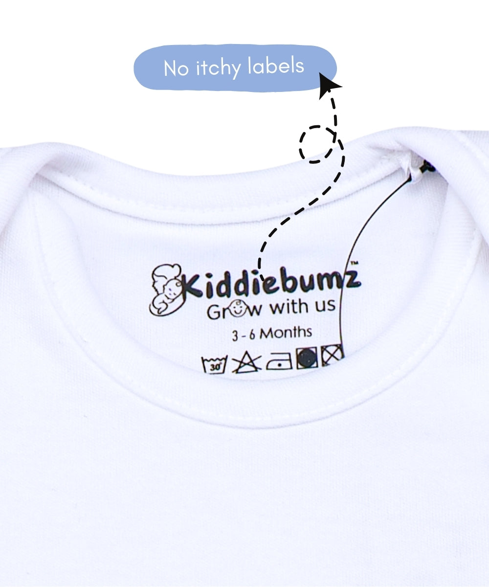 Ele-Fun Time – White Baby Onesie with Blue Elephant Print – 100% Cotton Bodysuit