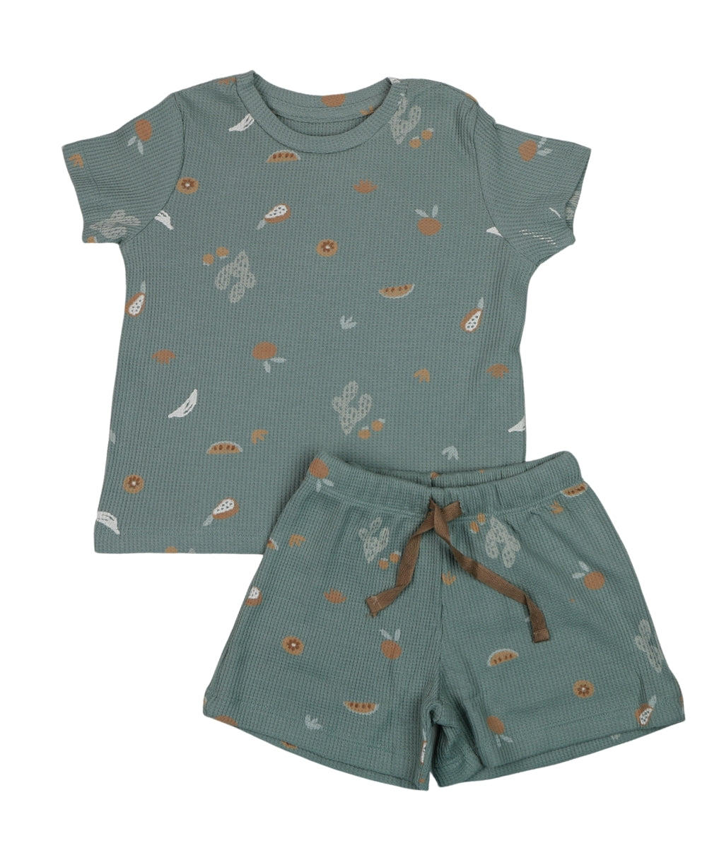 Waffle Cotton Co-ords Set with Orange Print – Twinning Outfit Available